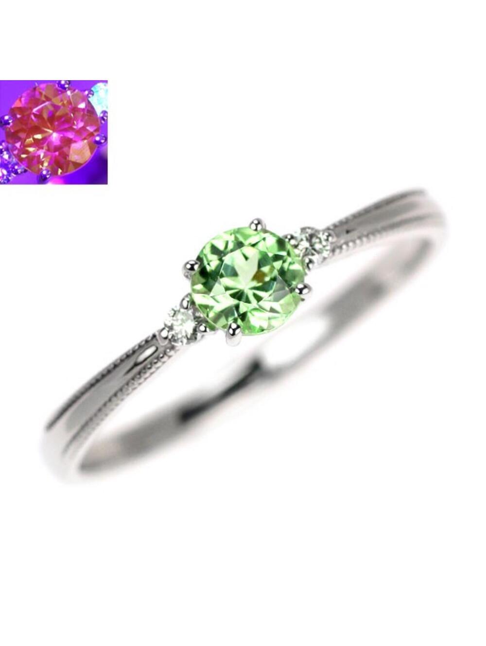 K18WG Grossulerite/Mint Garnet Diamond Ring 0.568ct D0.04ct - Auth free shipping